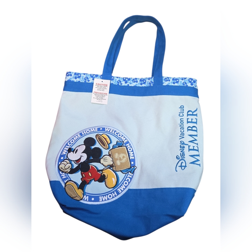 Disney Parks Mickey Mouse Welcome Home Tote Bag Blue Canvas